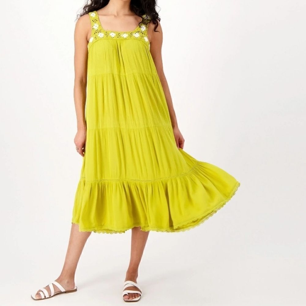 Destination 365 Maxi‎ Dres Boho Eyelet Detail Yellow Size 3X